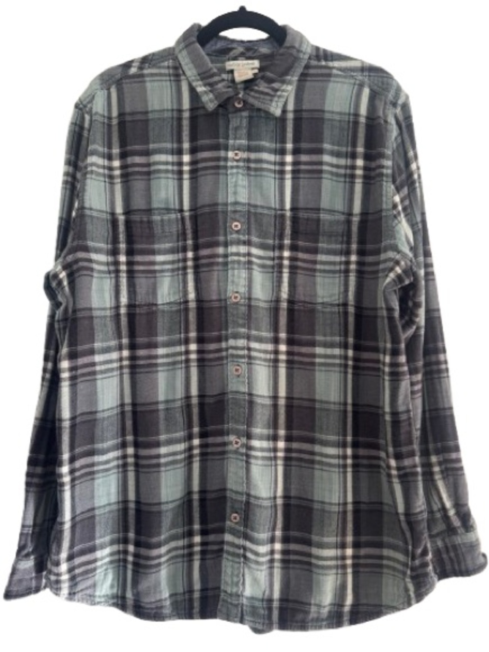 Carbon2Cobalt Teal Plaid Long Sleeve Casual Button Down Flannel Shirt Cotton